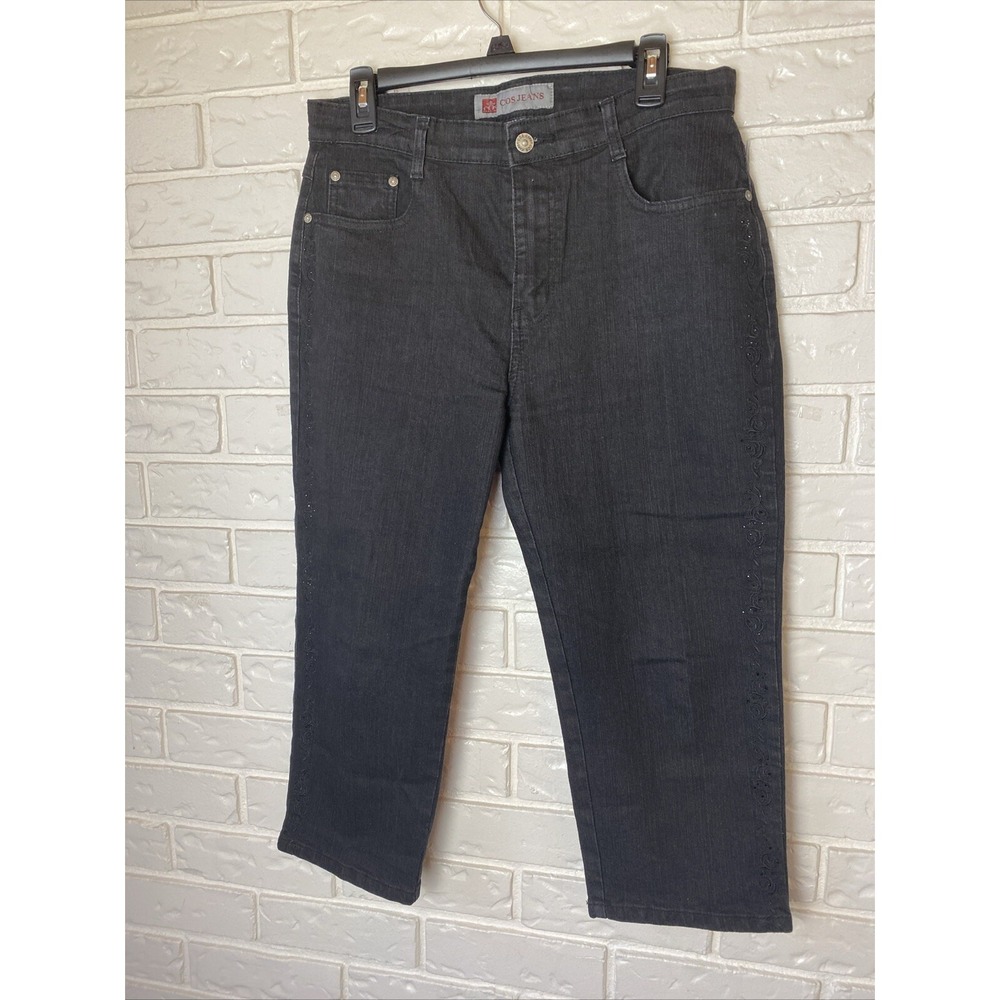 COS Womens Capri Jeans Size 10 Black Embroidery
